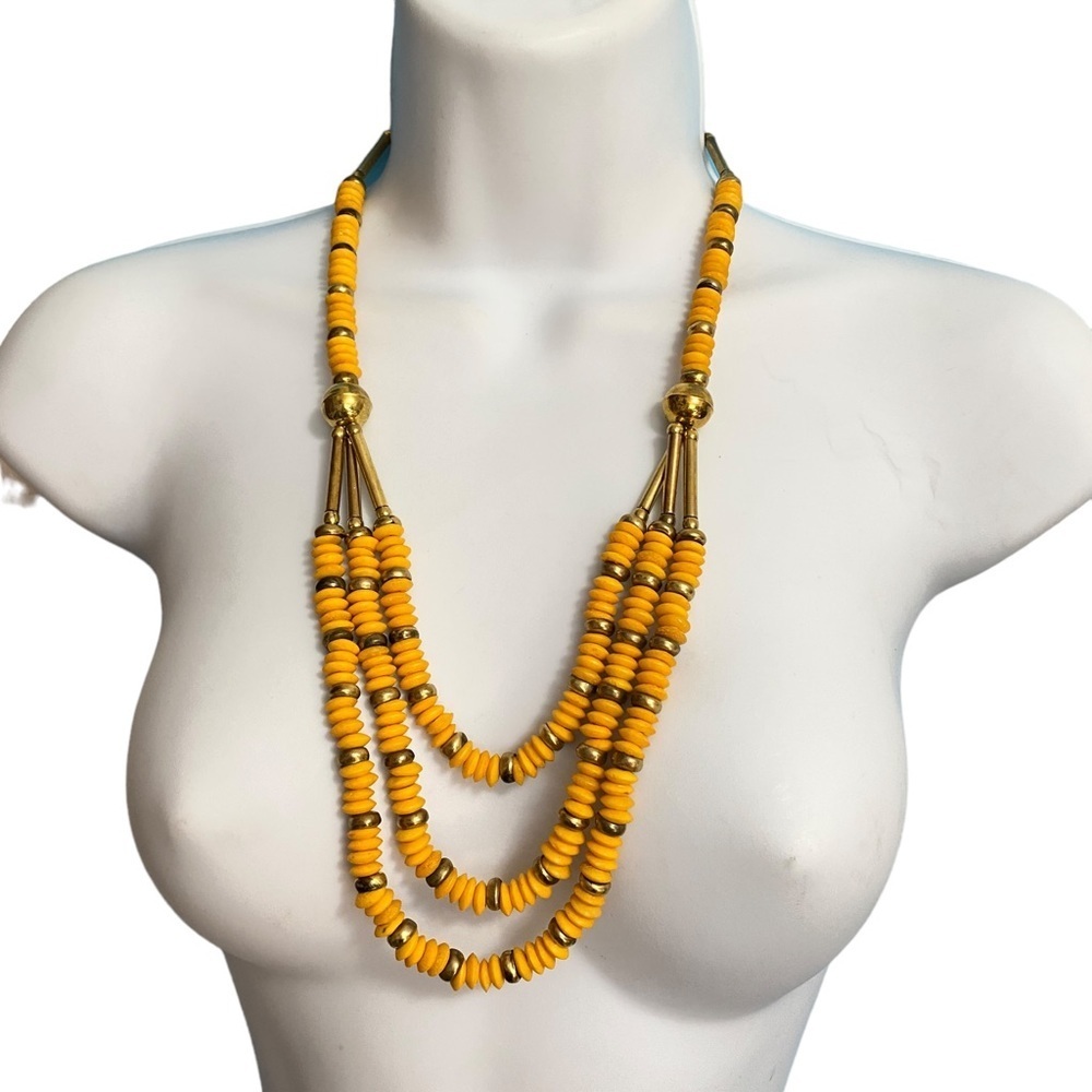 Mustard Yellow Porcelain Beads Brass Necklace